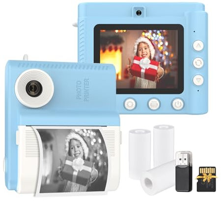 Andoer Camara Fotos Infantil instantanea, 2,8 1080P Cámara Instantánea para Niños, Camara Fotos Infantil con Tarjeta SD de 32GB, 3 Rollos Papel de impresión térmica, Regalo para Niños de 3 a 12 años