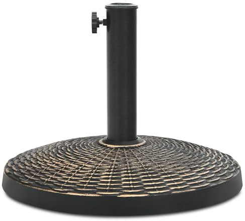 GYMAX Base per Ombrellone Rotonda Pesante, Supporto per Ombrellone in Resina Antica con Foro per Palo di 38 mm & 48 mm di Diametro, Manopola Rotante a Mano, per Terrazza, Prato, Giardino (Bronzo)