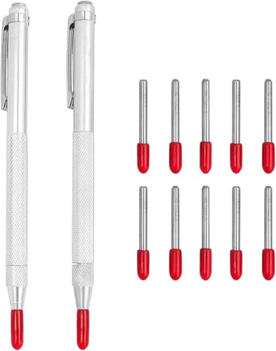 Bestgle 2 punte per tracciare in carburo di tungsteno, penna magnetica per incisione su vetro, ceramica, acciaio inossidabile e metallo, include 10 punte aggiuntive e tappo di marcatura rosso