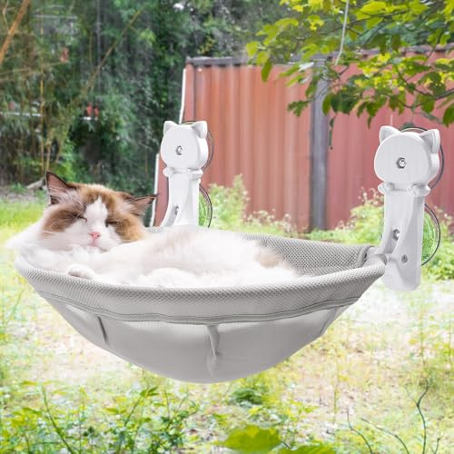 JUNSPOW Trådlöst kattfönsterpinne med sladdlös, vikbara och stabila kattbäddar som andas för att ha utsikt, solbad och klättring – maximalt grepp upp till 18 kg
