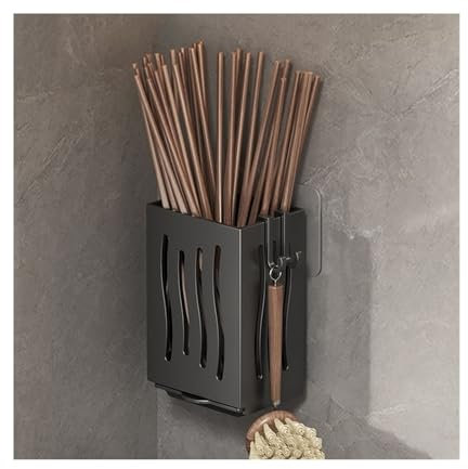 Utensilienhalter Küche Küchenutensilienhalter, Wandmontage-Utensilienständer, Besteck-Caddy-Organizer mit Abflussschale und Haken, for Gabeln, Löffel, Messer, Essstäbchen Besteckhalter(Schwarz)