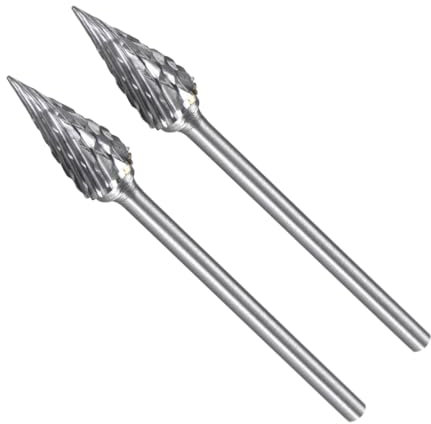 CoCud Tungsten Carbide Rotary Burrs File, 3/32 Shank 6mm Dia, Double Cut Pointed Cone Shape Rotary Burrs Tool - (Applications: for Metal Carving), 2-Pieces