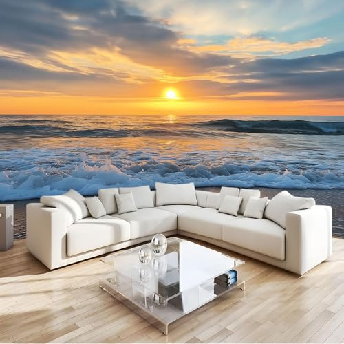 Fotomurales infantiles Puesta de sol y agua de mar Fotomurales 3D Tv Fondo Pared Moderno Dormitorio Murales Fotomurales Decorativos 400 x 280 cm