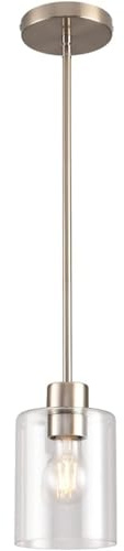 Peskoe Modern Hängelampe mit Batterie， Ohne Stromanschluss Hängelampen ，Innen Hängeleuchte Batteriebetriebene Lampe mit Fernbedienung， Glas Lampenschirm Deckenleuchte ohne Strom.(Chrome)