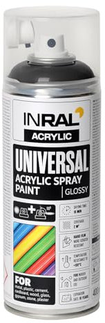 INRAL Vernice spray – nero scuro opaco RAL9005 vernice spray universale 400 ml. bomboletta spray per metallo, plastica, legno e pietra, alta copertura, pioggia e resistente ai raggi UV, per interni ed