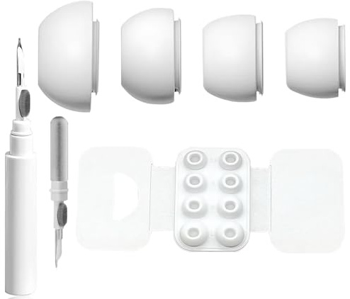 WOLMIK 4 Paar Ersatz-Ohrstöpsel für Airpods Pro und Airpods Pro 2 mit 3-in-1-Reinigungsstift, weiße Silikon-Ohrstöpsel