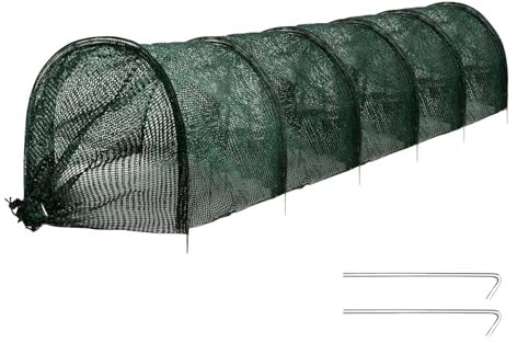 Pflanztunnel Netz, Garden Folientunnel 300x30x45cm, Faltbar Gartentunnel, Frühbeet Schutztunnel Gewächshaus mit Stecksystem, 6 Tunnelbögen Aufzucht Hochbeet Gemüsebeet Pflanzentunnel (Grün)