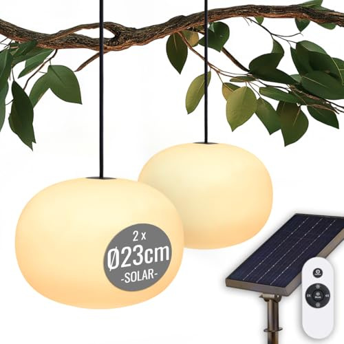 8 säsongsdesign, 2 stycken solceller, dimbar batteri, hängande lampa, 23 cm – lysande elegans – LED varm vit, för utomhus- och inomhusbruk, inkl. fjärrkontroll, med USB-C, uppladdningsbar, för