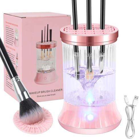 Upgrade Electric Makeup Brush Cleaner Machine – Makeup brush Clean and Dry Makeup Brushes Tools,Sponges Automatically – Make Up Dryer,Washer Holder Combined(Pink)