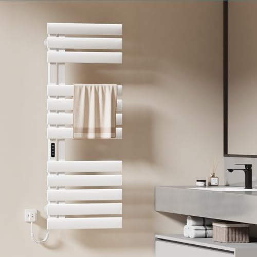 EMKE Scaldasalviette Elettrico Bagno, 1300x500mm, 440W, Bianco | Lato Sinistro, Scalda Asciugamani, Schermo Tattile, Termoarredo Elettrico Bagno con Controllo Wi-Fi, Funzione Timer