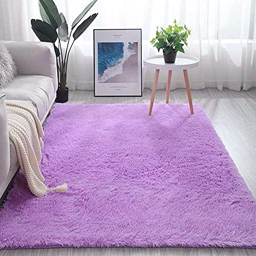 Moderner lila Fellteppich – weicher Zottelteppich für Wohnzimmer, Schlafzimmer, Kinderzimmer, Kinderzimmer & Wohnheim – flauschige Bodendekoration für den Innenbereich, 160 x 230 cm, gemütlicher
