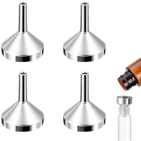 Hundredweat 4 Stück Trichter Set, Aluminium Mini Trichter, Silber, FUNNEL, Tragbar, Für Flaschen, Kosmetik Und Flüssigkeiten