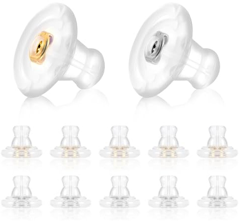 Mabor 12 Stück Silikon Ohrstecker Verschluss Ersatz Ohrringe Stecker, Transparente Ohrring Stopper für Fixieren von Ohrringen und Verhindern von Verlust (Gold Silber)