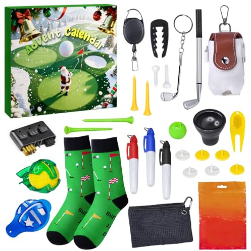 Calendrier de l'Avent de golf 2025 pour hommes adultes garçons, dames et messieurs, accessoires et décorations de golf, cadeaux de Noël