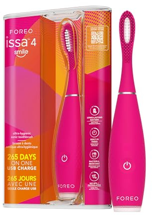FOREO ISSA 4 Smile – Kompakte Schallzahnbürste für jedes Alter, Walderbeere | Elektrische Zahnbürste, Schallzahnbürste, Weiche Borsten, Zahnfleischpflege, Zungenreiniger, Reisezahnbürste, Aufladbar