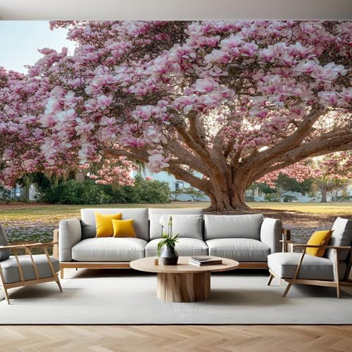Rosa Carta da Parati 250x175 cm Albero di magnolia in fiore Fotomurale Art Sfondo TNT Murale Fotografica per Soggiorno Camera Ristorante Ufficio Camera dei Bambini e Decor da Parete