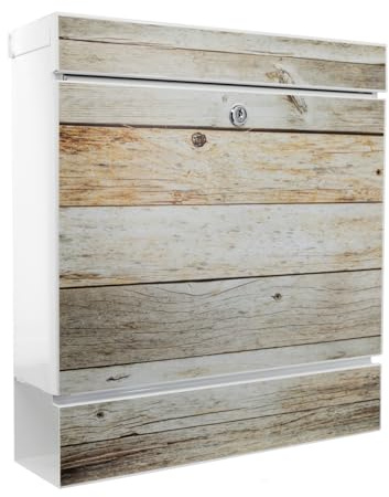 Burg-WÄCHTER Briefkasten mit Zeitungsfach, DIN C4 Einwurf-Format, mit 2 Schlüsseln, Timber 1 W, Weiß/Holzoptik