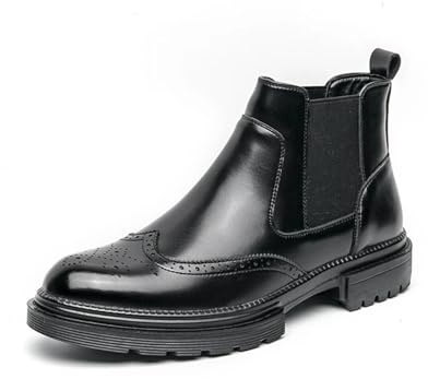 SPPEOUKJ Eleganti stivaletti in pelle da uomo, classici, for il tempo libero, da passeggio, da lavoro, da esterno, stivali Chelsea, calzature da uomo(Black,43(EU-41.5))