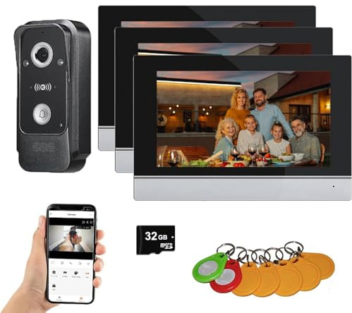 ANJIELO SMART Wired Video Intercom System,WiFi 7 Inch Touch Screen 1080P Doorbell Camera,Tuya APP Intercom Kit,3 in 1 Unlock,Motion Detection,Anti-Tamper Alarm,Two Way Intercom (1 BELL +3 MONITOR)