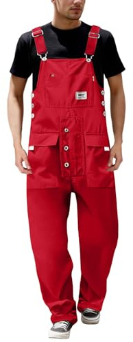 Pantalones vaqueros con peto para hombre con bolsillos para herramientas para ropa de trabajo, tirantes ajustables relajados, Mono G2-rojo, 3XL