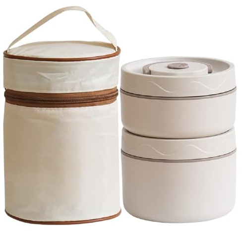 Juego de contenedores de almuerzo aislados portátiles, lonchera apilable portátil de 2 niveles con bolsa térmica para la escuela, el trabajo, viajes de picnic