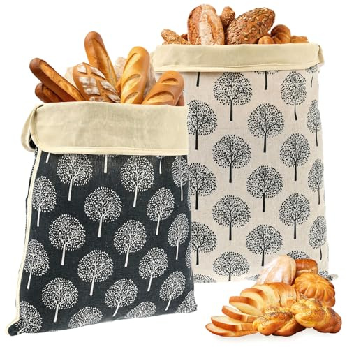 Gatphy 2Pcs Beeswax Bread Bags with Zipper, 13x17 Inch Reusable Sourdough Bread Bags, Waterproof Beeswax-Lined Cotton Bag Food Keeper for Homemade Artisan Loaves Bakery Essentials