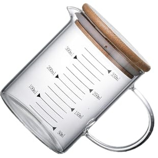 PUXZYAX Jarra medidora de vidrio de borosilicato alto con tapa resistente, medición transparente, escala precisa, apto para cocinar en el congelador, cocina, 350 ml