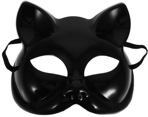 YARNOW Masque de Chat en Plastique Noir à Peindre, Demi-masque Vierge Réutilisable pour Projets DIY et Fêtes Costumées, Design Créatif Léger et Polyvalent