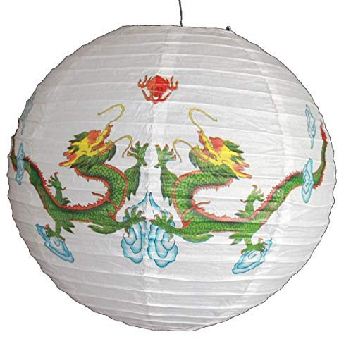 AAF Nommel®, 410 Lampion, 1 Stk. Papier weiss grün rot gelb bemalt rund. Motiv zwei speiende Drachen. Durchmesser 40 cm