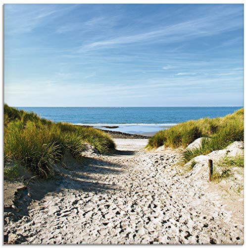 ARTland Wanddeko Glasbilder Wandbild Glas Bild einteilig Quadratisch Strand Meer Küste Nordsee Sand Dünen Natur Landschaft Maritim T9EX