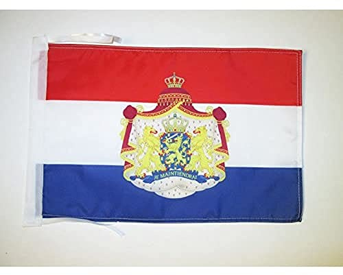AZ FLAG Bandiera Paesi Bassi Con Stemma 45x30 cm - Bandierina Olandese 30x45 cm Cordicelle