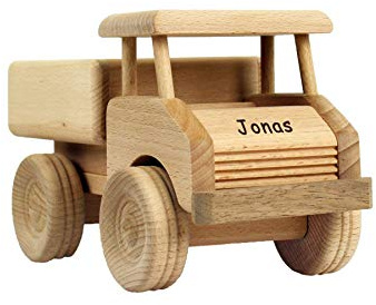 Geschenkissimo Holz-LKW für Kinder - Spielzeug Lastwagen mit Namen - Gravur - Massives Holzspielzeug, robust & langlebig - Holzauto für Kleinkinder, EIN tolles Kindergeschenk