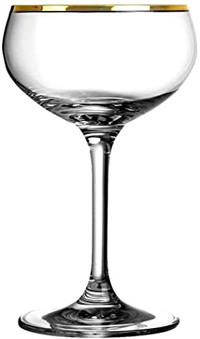 Urban Bar Gold-Rimmed Champagne Coupes – 1 Elegant Cocktail Glass with Hand Painted Gold Rim – Lead Free Crystal Glassware – Perfect for Prosecco – Bartender Quality – 210ml / 21cl
