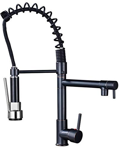 Robinet de Cuisine Noir Mitigeur Cuisine Deux Jets Robinet Avec Douchette Flexible et Pivotante Robinetterie Rétractable évier Bec Haut Robinet D'Évier À Arc Élevé Rotatif À 360°