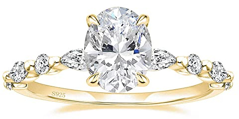 EAMTI 3 Carats 925 Sterling Silver Ring Oval Cut Cubic Zirconia Engagement Solitaire Marquise Promise Ring for Women Size 8