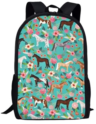 Vintage Flowers Horses Printing Backpack Popular Bookbag School Rucksack for Elementary or Middle School Boys and Girls