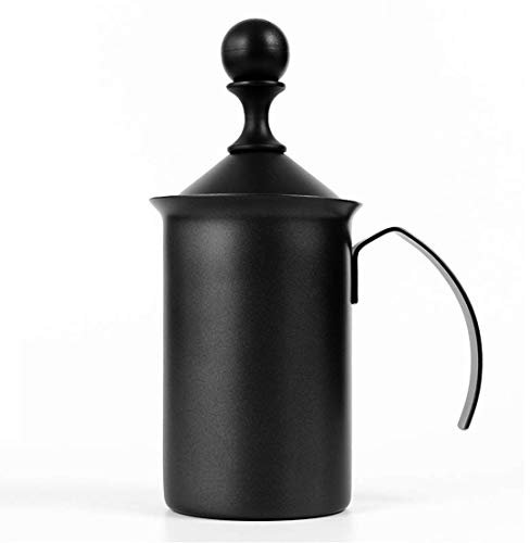 Manual Milk Frother, 300ml Stainless Steel Hand Pump Milk Foamer with Silent Coating Milk Frothing Pitchers DIY Fancy Coffee Cream Coffee Foamer Milk Creamer for Cappuccinos Coffee Latte