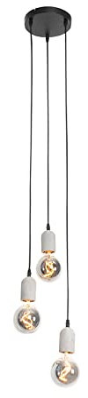 QAZQA - Industrie I Vintage I Industrie I Vintage I Hängelampe I Pendellampe I Pendelleuchte schwarz mit runden 3-flammig-Lichtern aus Beton - Pedra I Wohnzimmer I Schlafzimmer - SteinI Rund - LED gee