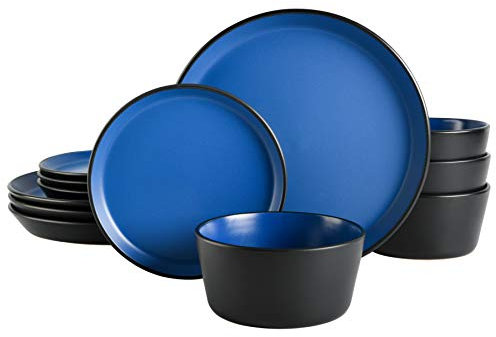 Gibson Soho Lounge Sofia Service de table pour 4 personnes (lot de 12), bleu mat