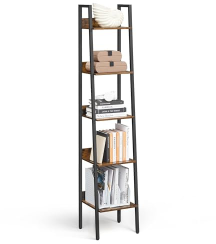 VASAGLE Étagère Échelle, Bibliothèque à 5 Niveaux, Meuble de Rangement sur Pied, Bureau, Salon, Chambre, Cuisine, Style Industriel, Marron Rustique et Noir LLS109B01