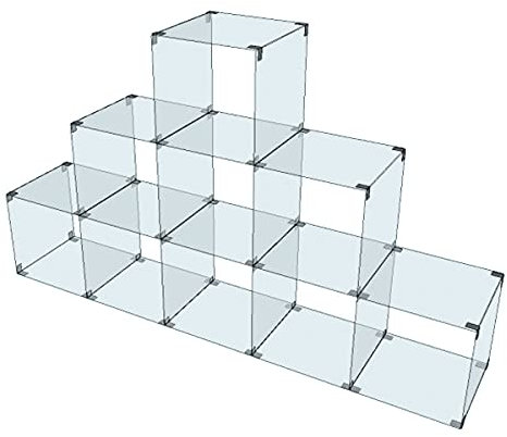 Glassteckvitrine „Pyramide“ Glasregal | Vitrine 9 Fächer Glasplatten 30x30cm o. 40x40cm normales Glas Verkaufsvitrine Pyramidenregal Ausstellungsvitrine Messevitrine Verkaufsregal Messeregal Glas
