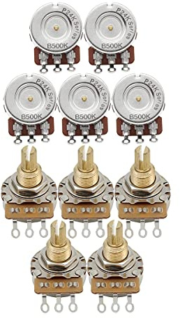 FLEOR Regler mit langem Messingschaft B500K Linear Taper Potentiometer 24 Spline Split Shaft D3/8 für E-Gitarren Control Volume Tone, Packung mit 10