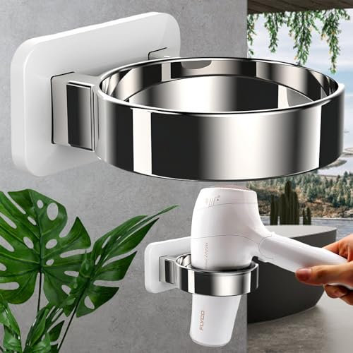 Brateuanoii Haartrocknerhalter Kleben Organizer, Selbstklebende Haartrocknerhalterung, Wandmontage Haartrockner Halter, Fön Halterung Für Küchenwänden, Badezimmerwänden, Badezimmer (Weiß)