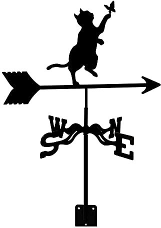 lkpqdwqz Girouette girouette Chat en Fonte avec indicateur de Direction du Vent monté sur Le Toit Jardin girouette en métal Outil de Mesure décorations pour Toit extérieur Cour de Ferme