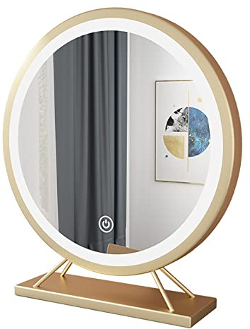WYJRO Schminkspiegel Touchscreen beleuchteter Spiegel mit LED, Schminktisch Runder Schminkspiegel für Tisch,Gold,50CM/19.69''
