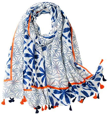 FAIRYGATE Schal Damen Blau XXL Gemischt Gemustert Mikroquaste Weich Stola Halstuch Leicht Tuch für Die Ganze Saison übergroße Elegante Schals & Tücher für Frauen 34226, 90 * 180 cm