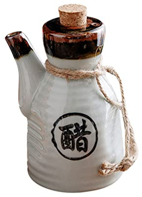 DOITOOL Ceramic Soy Sauce Bottle Maple Syrup Dispenser Shoyu Soy Sauce Dispenser Vinegar Dispenser Condiment Storage Jar Wine Corker Kitchen Accessory Retro Oil Olive Oil Wood White