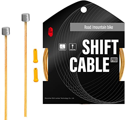 CNC Pro Slick Polished Bike Shifter Cable for Shimano/SRAM,Mountain Bike，Road Bike，MTB Derailleur Cable 1.1x 2100mm，Gold.
