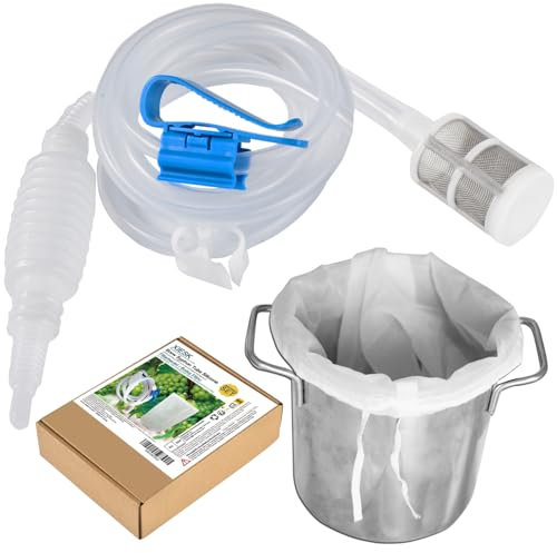 XIESK Brew Siphonröhre Silikon Länge 2.5M + Filterbeutel Polyester Brew Bag 40X50cm Weinheber Abfüllschlauch Wein Heberfiltersatz Siphon Rohr Schlauch Filter für Wein Bier herstellung