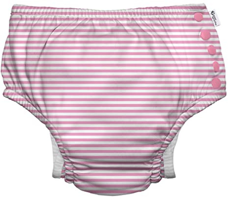 i play. by green sprouts Reusable, Eco Snap Swim Diaper with Gussets, UPF 50, Patented Design, STANDARD 100 by OEKO-TEX Certified - Light Pink Pinstripe - 18 mo